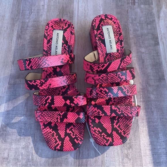 ANTONIO MELANI Shoes - ANTONIO MELANI pink snakeskin slip on heeled sandals sz 8